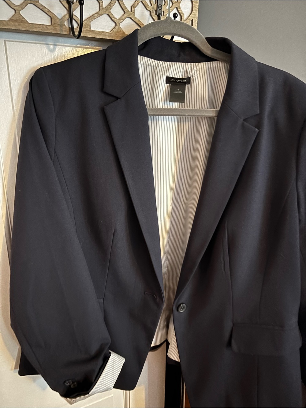 Ann Taylor Black Blazer with Striped Lining
